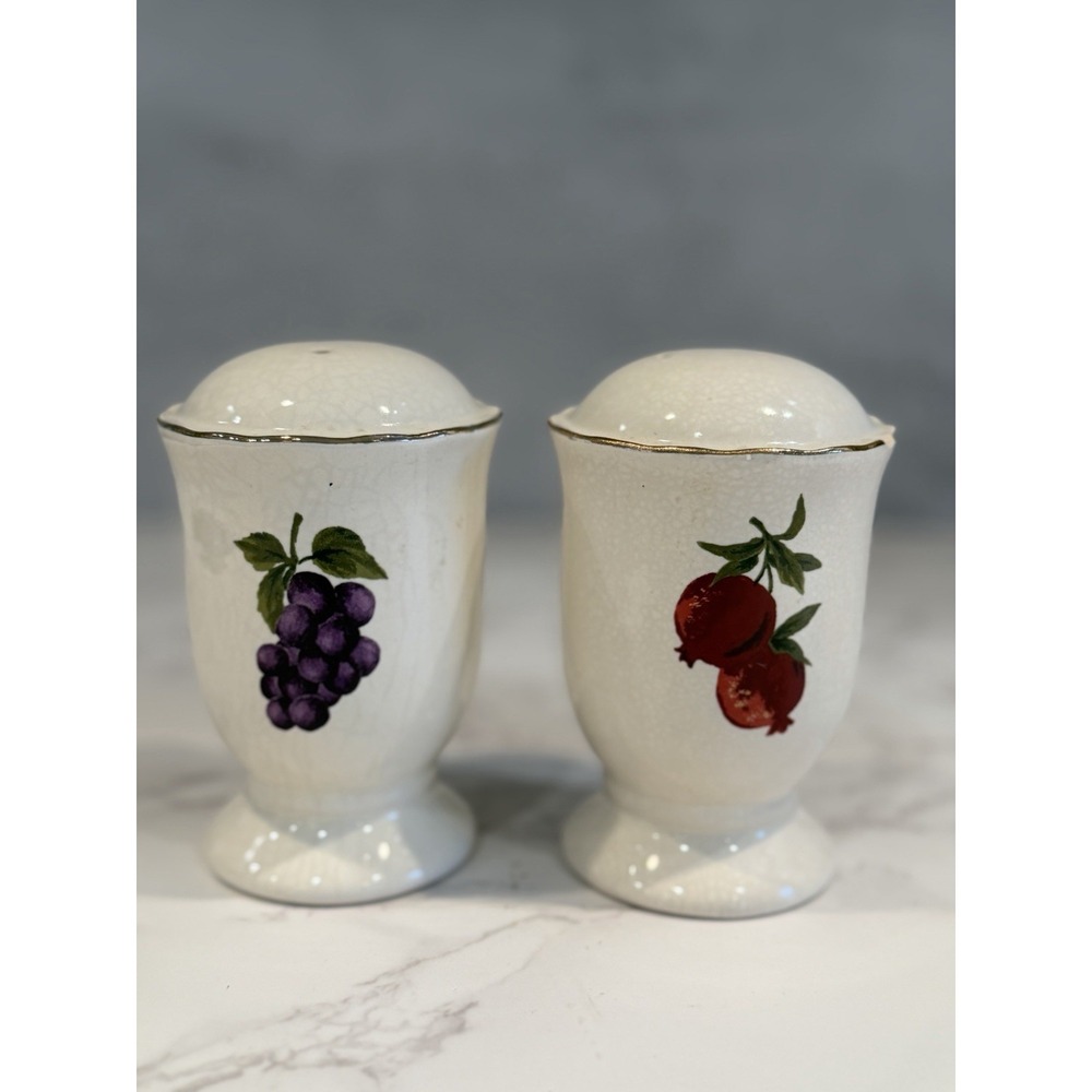 Home Ceramic Fruit Pattern SALT & PEPPER Shakers -2004-Vintage Gold Trim - Picture 2 of 6